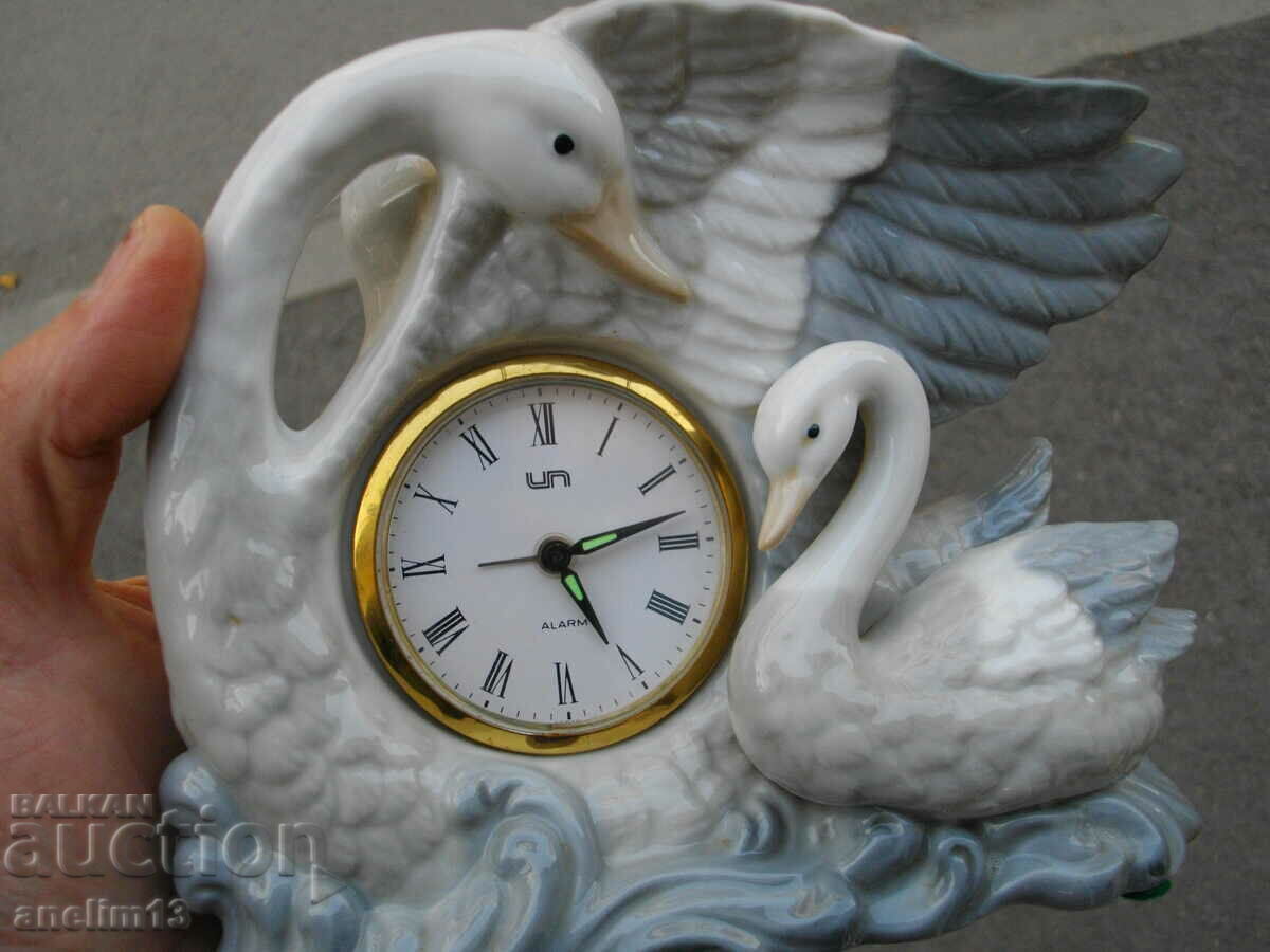 DESKTOP JAPANESE PORCELAIN CLOCK SWAN ALARM JAPAN - 6 DESKTOP JAPANESE PORCELAIN CLOCK SWAN ALARM JAPAN - 6