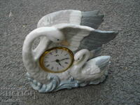DESKTOP JAPANESE PORCELAIN CLOCK SWAN ALARM JAPAN