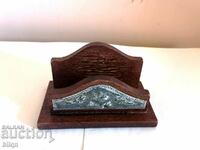 Beautiful Old Wooden Napkin Holder With Silver Plated Ornaments