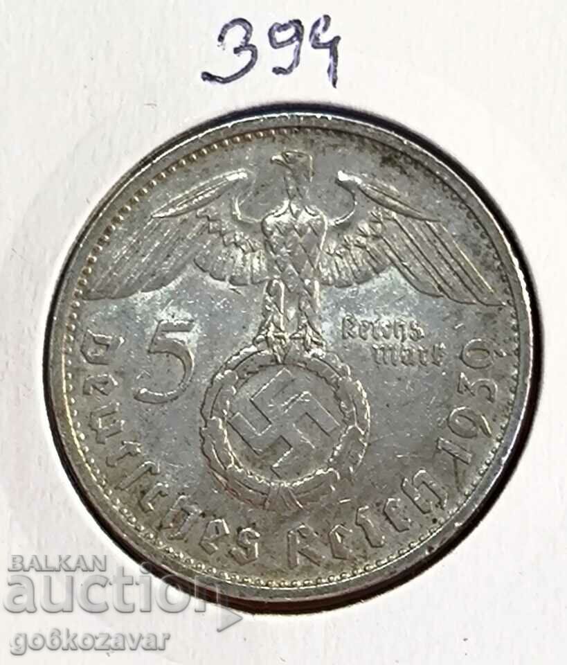 Германия трети райх 5 марки 1939г Сребро !