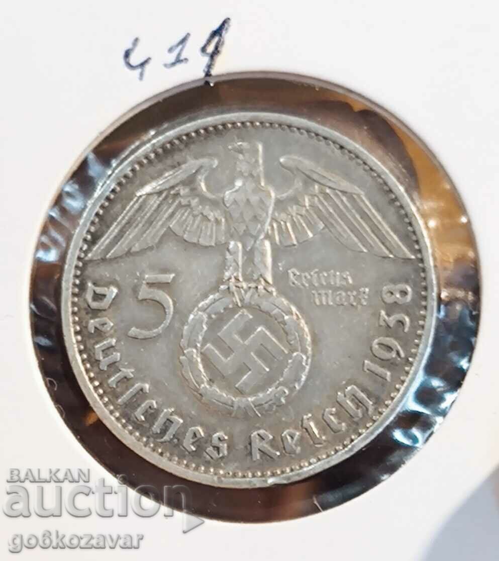 Германия трети райх 5 марки 1938г Сребро !
