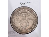 Германия трети райх 5 марки 1937г Сребро !