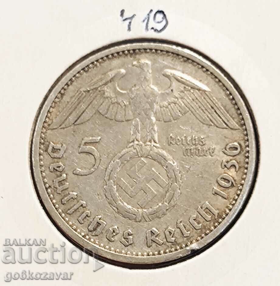 Германия трети райх 5 марки 1936г Сребро !