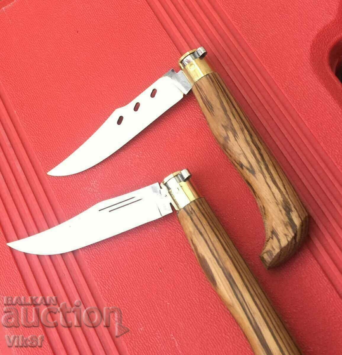 Πτυσσόμενα μαχαίρια 2 μοντέλων Καρυδιά 105x230 με τιμή 30.50 BGN | € 15.59 Πτυσσόμενα μαχαίρια 2 μοντέλων Καρυδιά 105x230 με τιμή 30.50 BGN | € 15.59