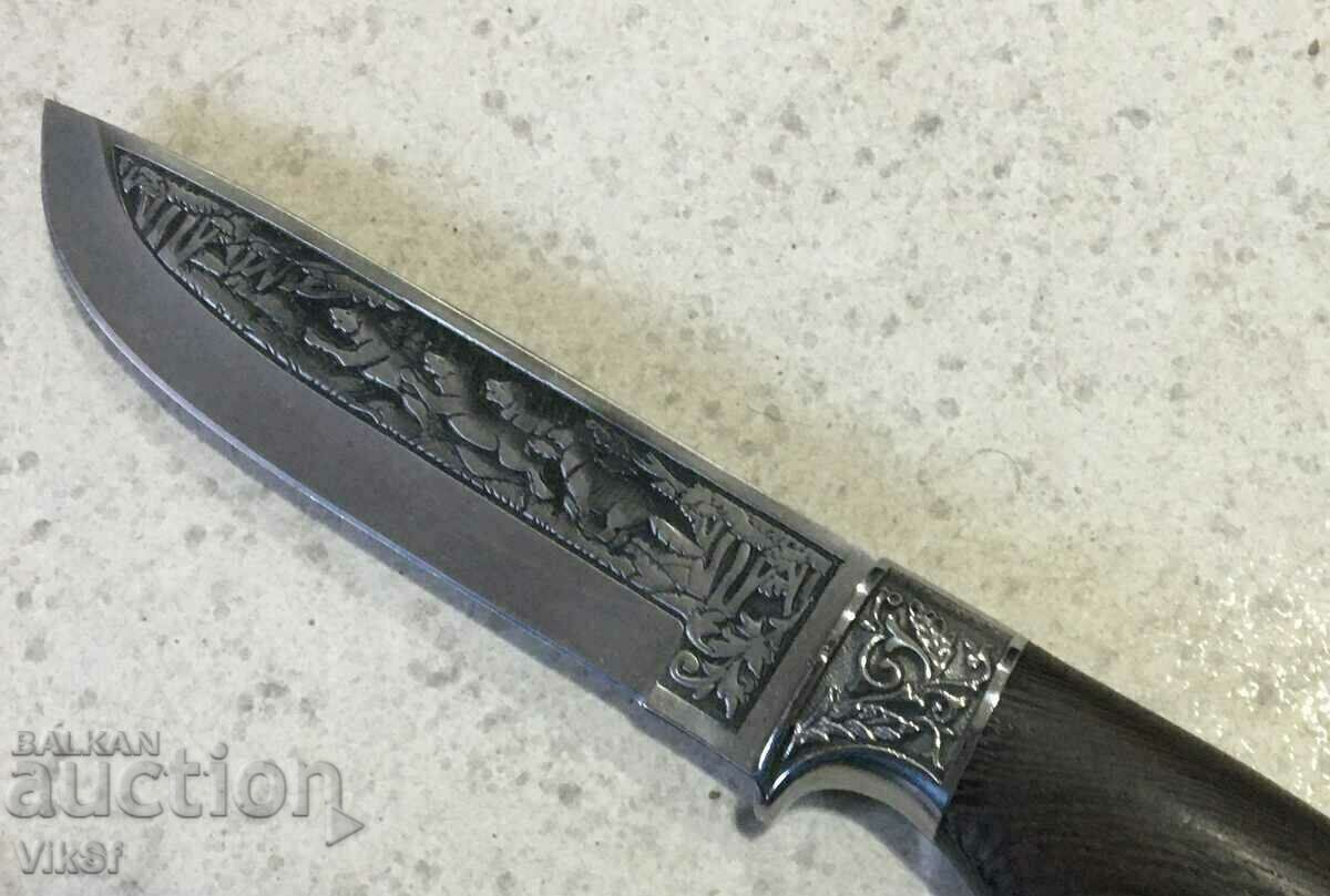 Δημοπρασία Πλούσια χαραγμένο κυνηγετικό μαχαίρι St. 65x13, διαστάσεις 120x230 Δημοπρασία Πλούσια χαραγμένο κυνηγετικό μαχαίρι St. 65x13, διαστάσεις 120x230