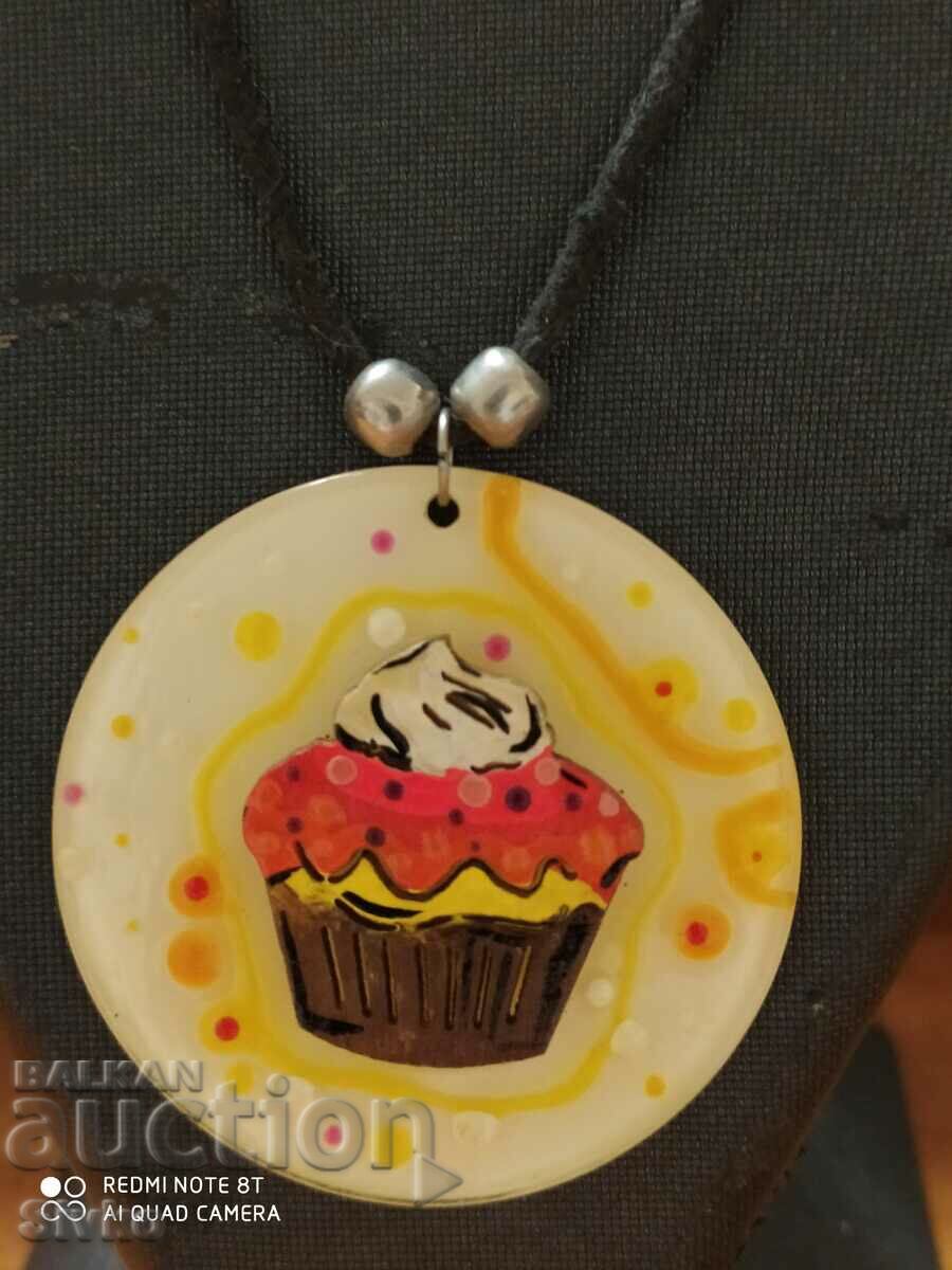 Hand painted cupcake necklace