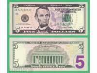 (¯`'•.¸   САЩ  5 долара  2009  UNC   ¸.•'´¯)