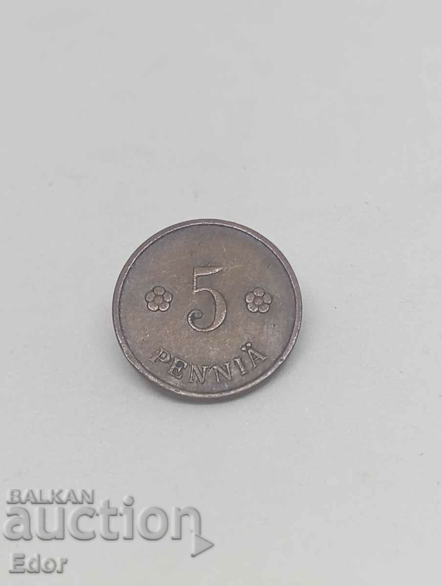 Монета.5 пенита 1927г.Финландия