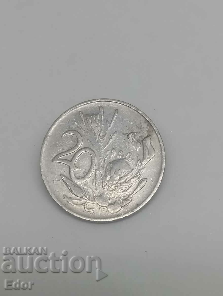 Moneda. 20 de cenţi. 1985. Africa de Sud