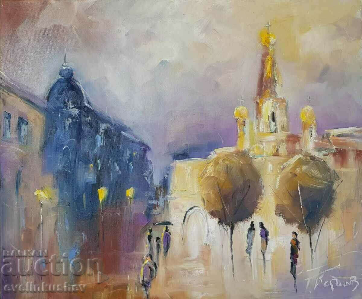 Pictură în ulei „Peisaje din Sofia – Biserica Rusă”
