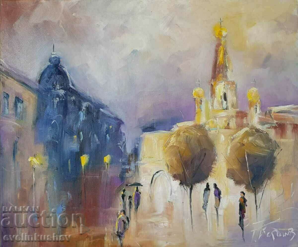 Маслена картина " Пейзажи от София - Руската църква "