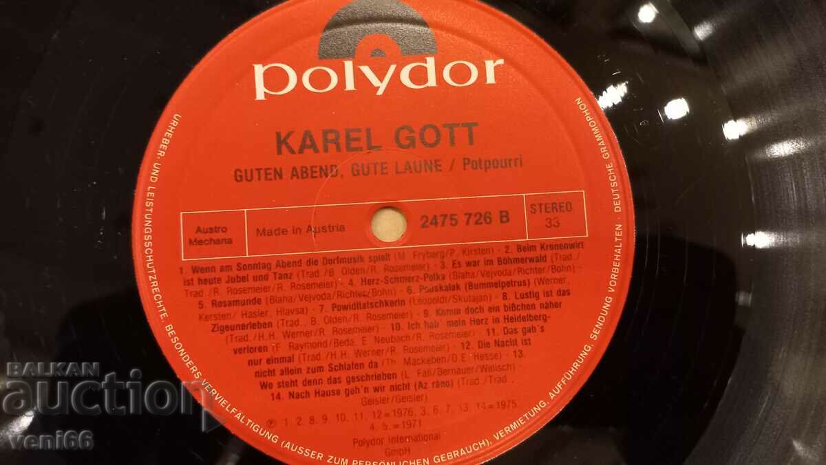 Auction Gramophone record - Karel Gott Auction Gramophone record - Karel Gott