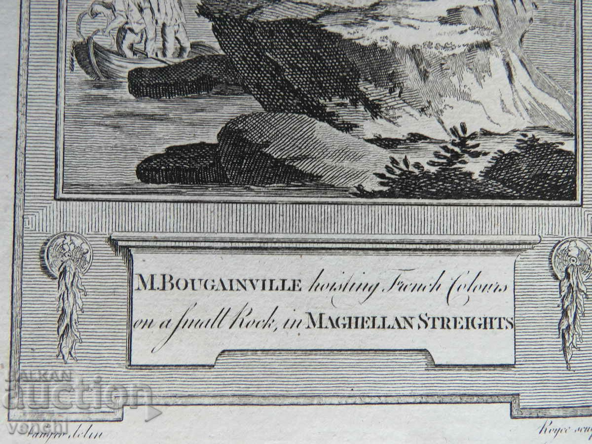 Delivery of 1780 - ENGRAVING - BOUGAINVILLE, STRAIT OF MAGELLA - ORIGINAL Delivery of 1780 - ENGRAVING - BOUGAINVILLE, STRAIT OF MAGELLA - ORIGINAL