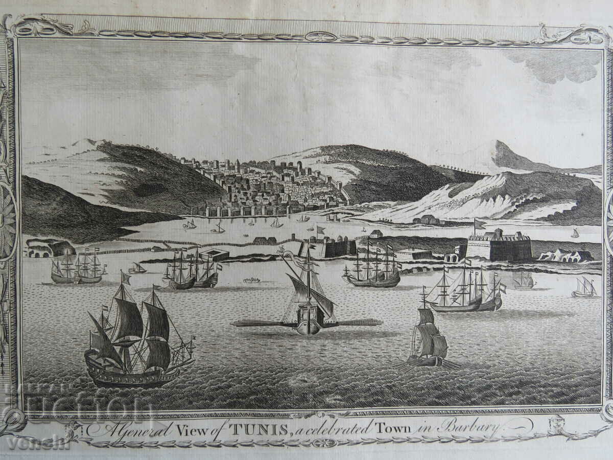 1782 - GRAVURĂ - Vedere generală a Tunisului - ORIGINAL cu preț € 39.99 | 78.21 BGN
