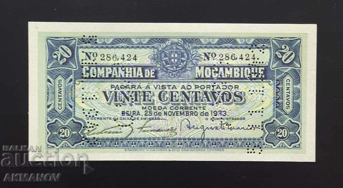 MOZAMBIQUE 20 centavos 1933 NEW UNC mint