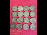 16 numere Monede de argint 20 BGN 1930 BZC.
