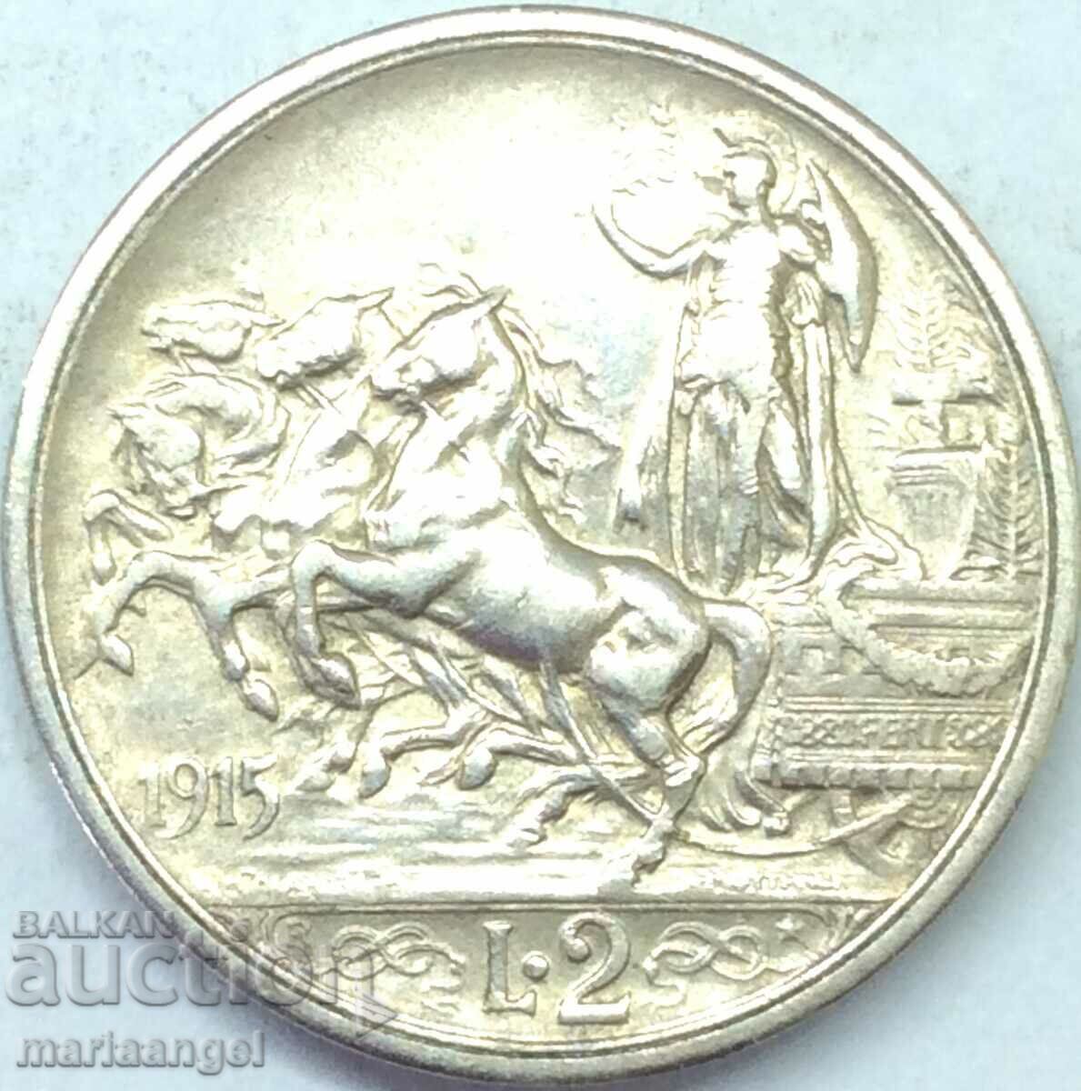 2 лири 1915 Италия Виктор Емануел III сребро