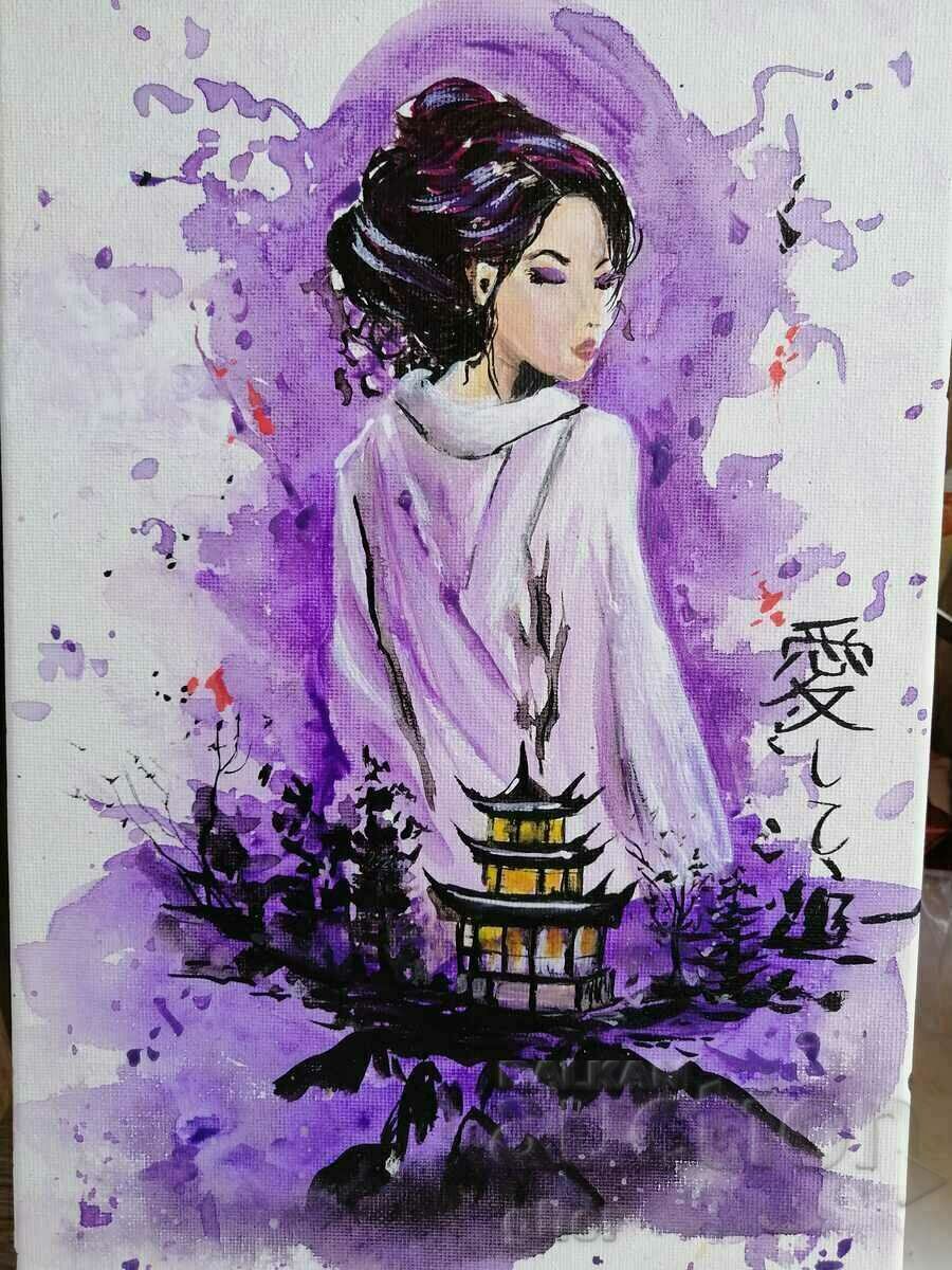 Picture painting with acrylic. Asian theme. .