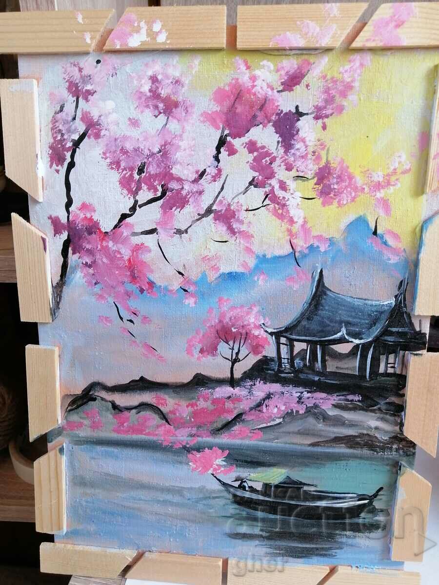 Picture painting with acrylic. Asian theme. .