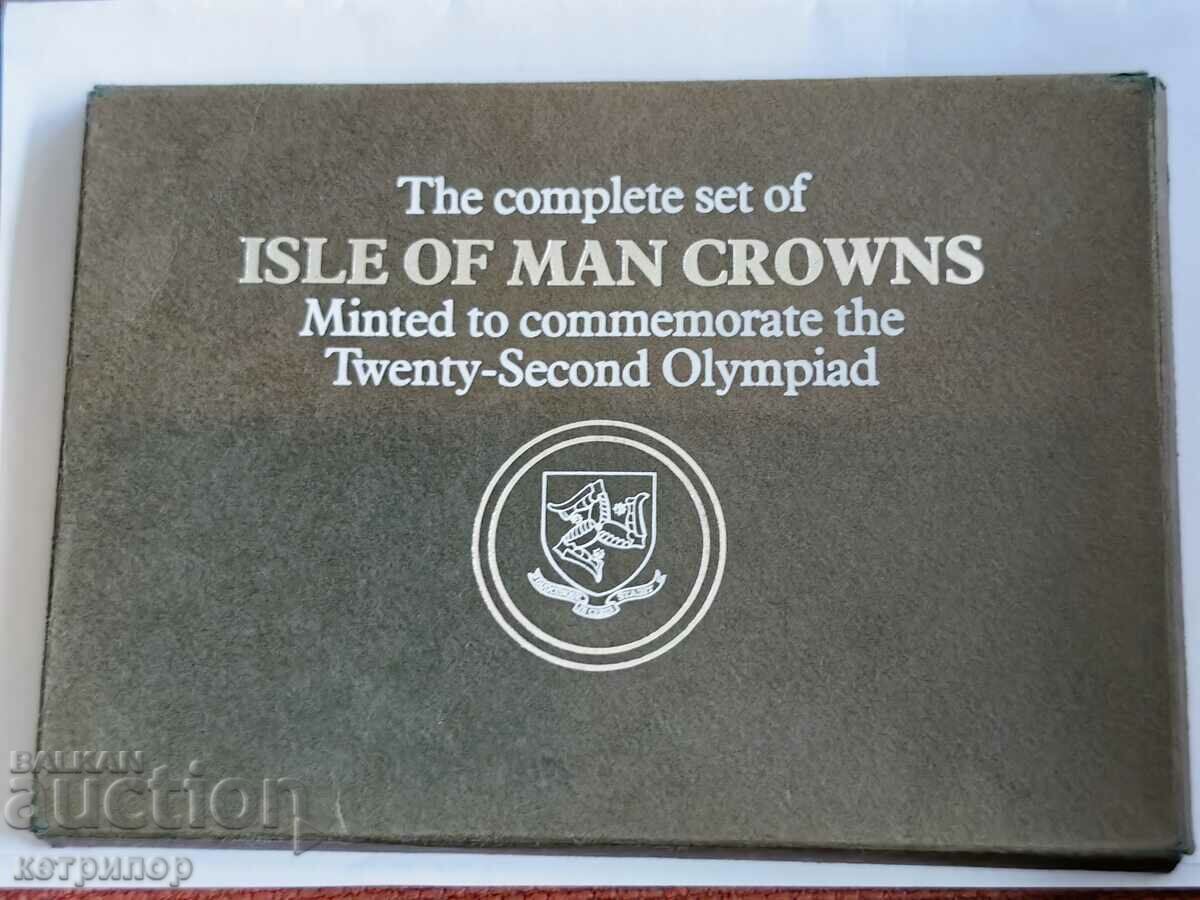 1 crown Isle of Man 1980 Proof set 4 coins nickel Olympic - 5