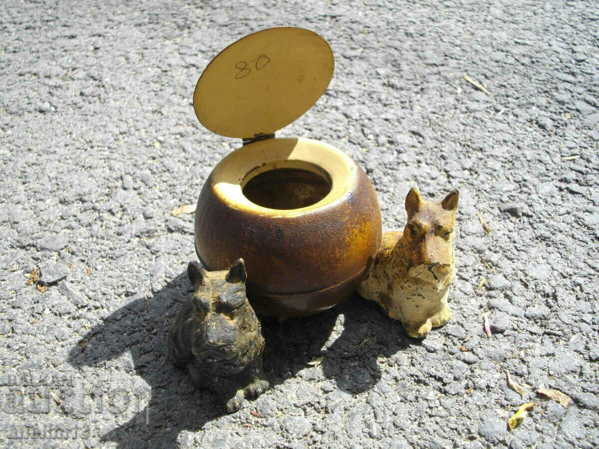 Auction OLD METAL BOX WITH PUPPY INK CAN ASHTRAY Auction OLD METAL BOX WITH PUPPY INK CAN ASHTRAY