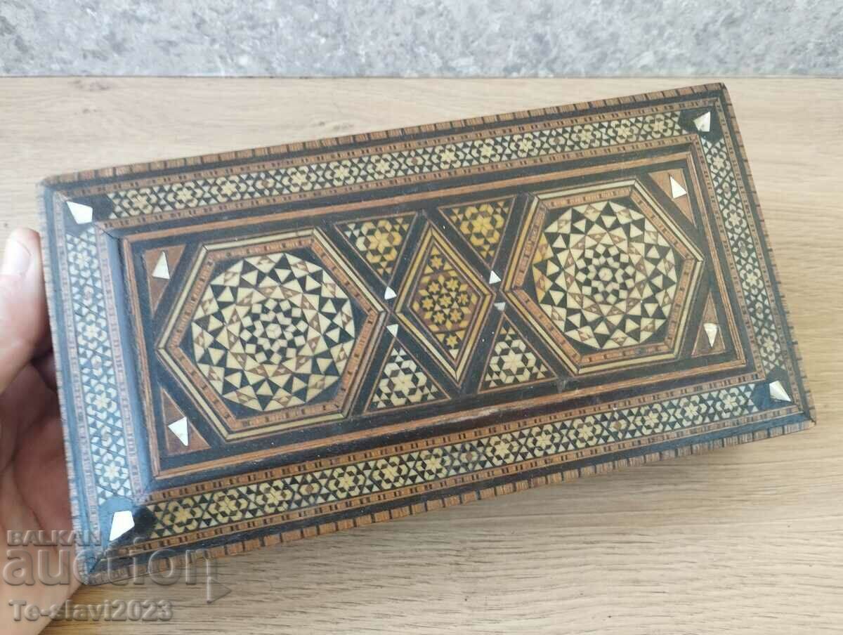 Old walnut box with inlay - for jewelry