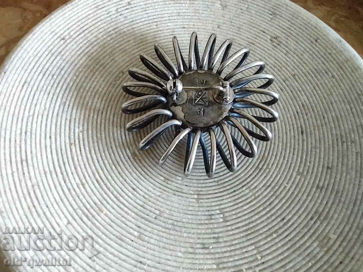 Licitație BRUȘĂ, Argint, pozată, cu Agat verde, Danemarca Licitație BRUȘĂ, Argint, pozată, cu Agat verde, Danemarca