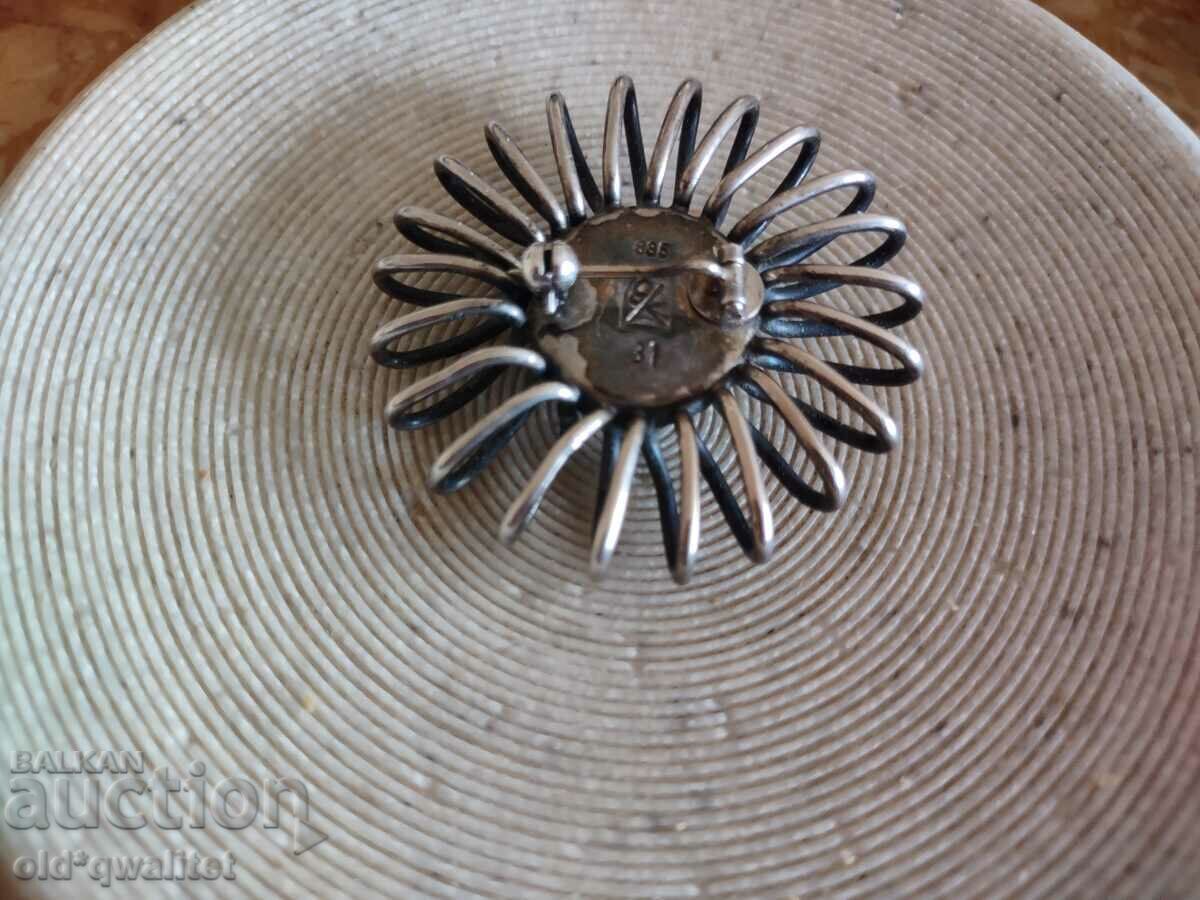 BRUȘĂ, Argint, pozată, cu Agat verde, Danemarca - 5 BRUȘĂ, Argint, pozată, cu Agat verde, Danemarca - 5