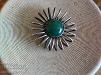 BRUȘĂ, Argint, pozată, cu Agat verde, Danemarca