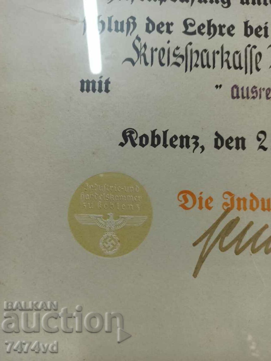 Auction OLD DOCUMENT, REICH 1940-CERTIFICATE Auction OLD DOCUMENT, REICH 1940-CERTIFICATE