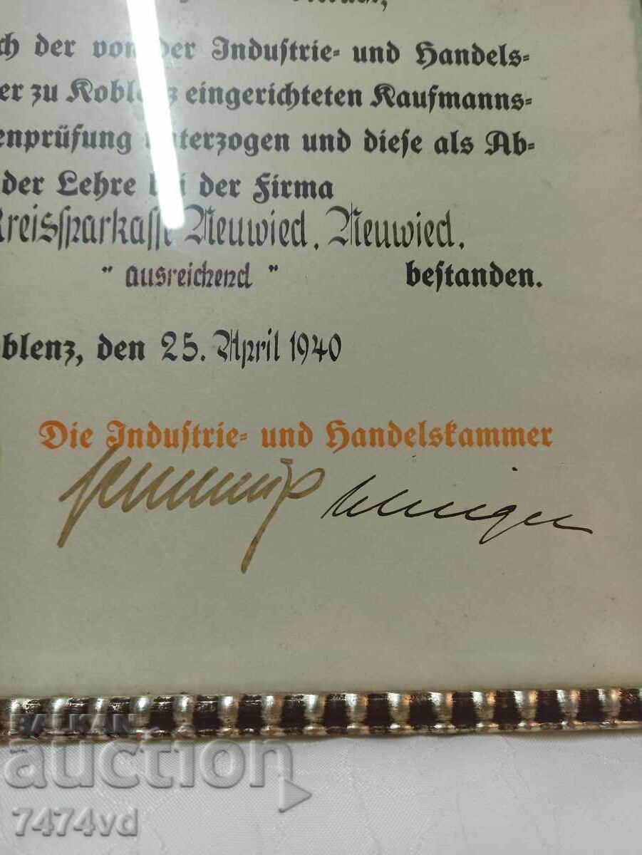 Delivery of OLD DOCUMENT, REICH 1940-CERTIFICATE Delivery of OLD DOCUMENT, REICH 1940-CERTIFICATE