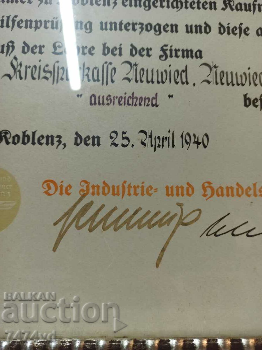 OLD DOCUMENT, REICH 1940-CERTIFICATE - 6 OLD DOCUMENT, REICH 1940-CERTIFICATE - 6