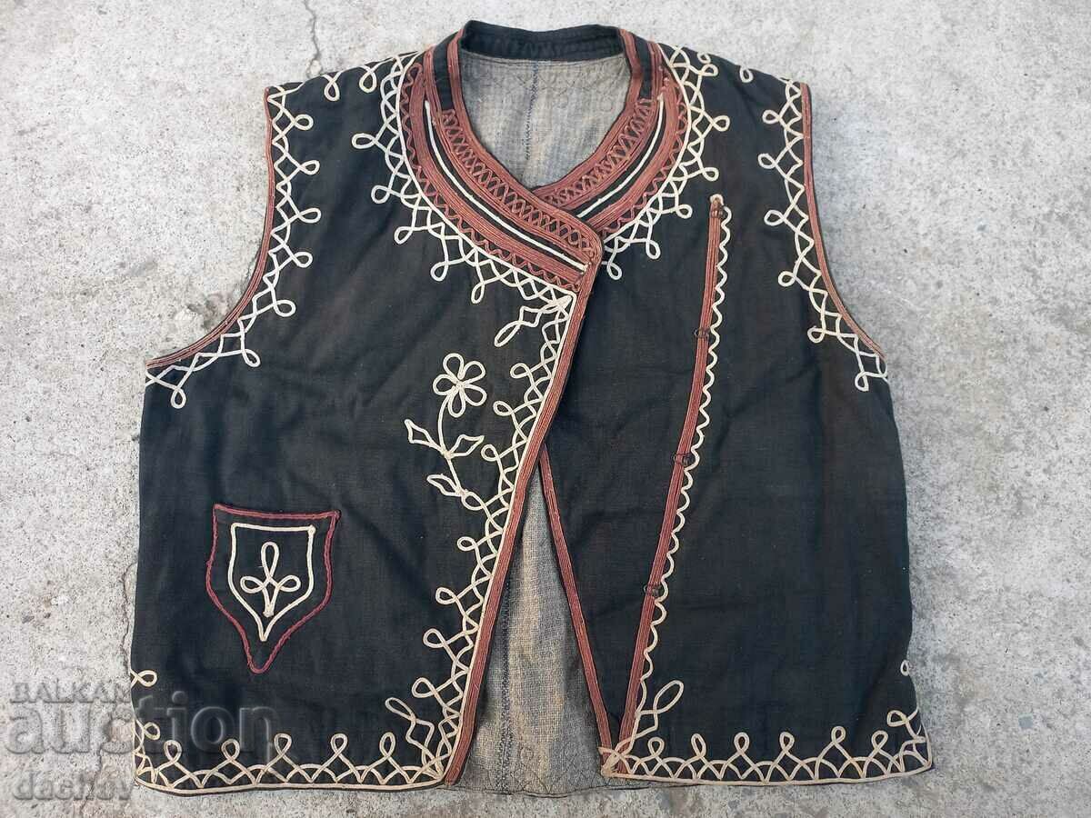 Costum popular autentic, veche, cu corset brodat, vestă