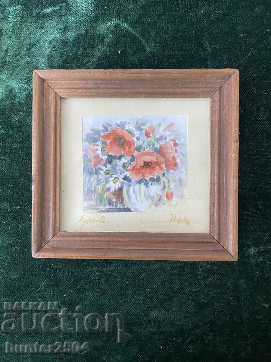 Poppies picture - watercolor, frame, glass