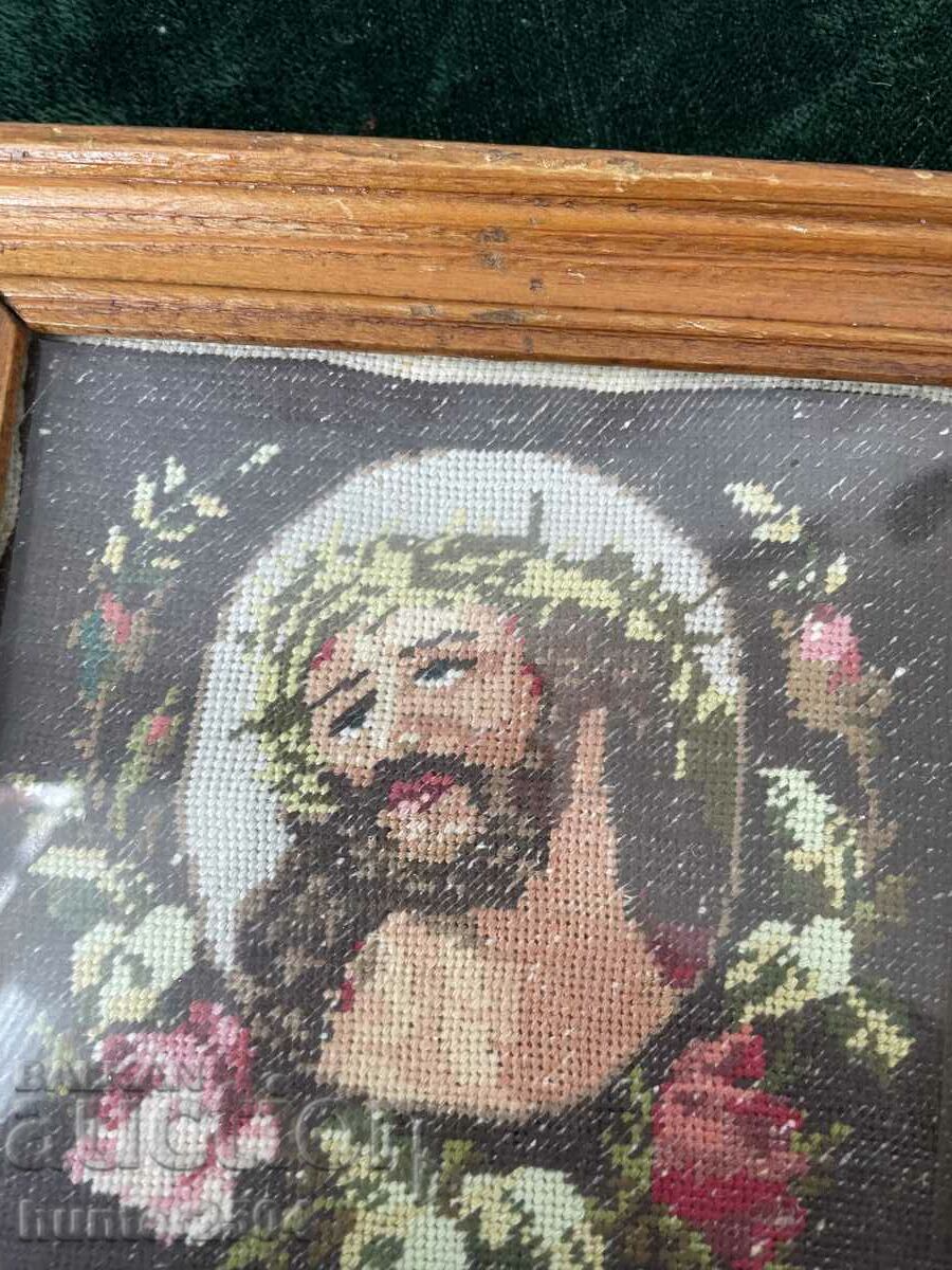 Auction Christ tapestry-15/15 cm, frame, glass Auction Christ tapestry-15/15 cm, frame, glass