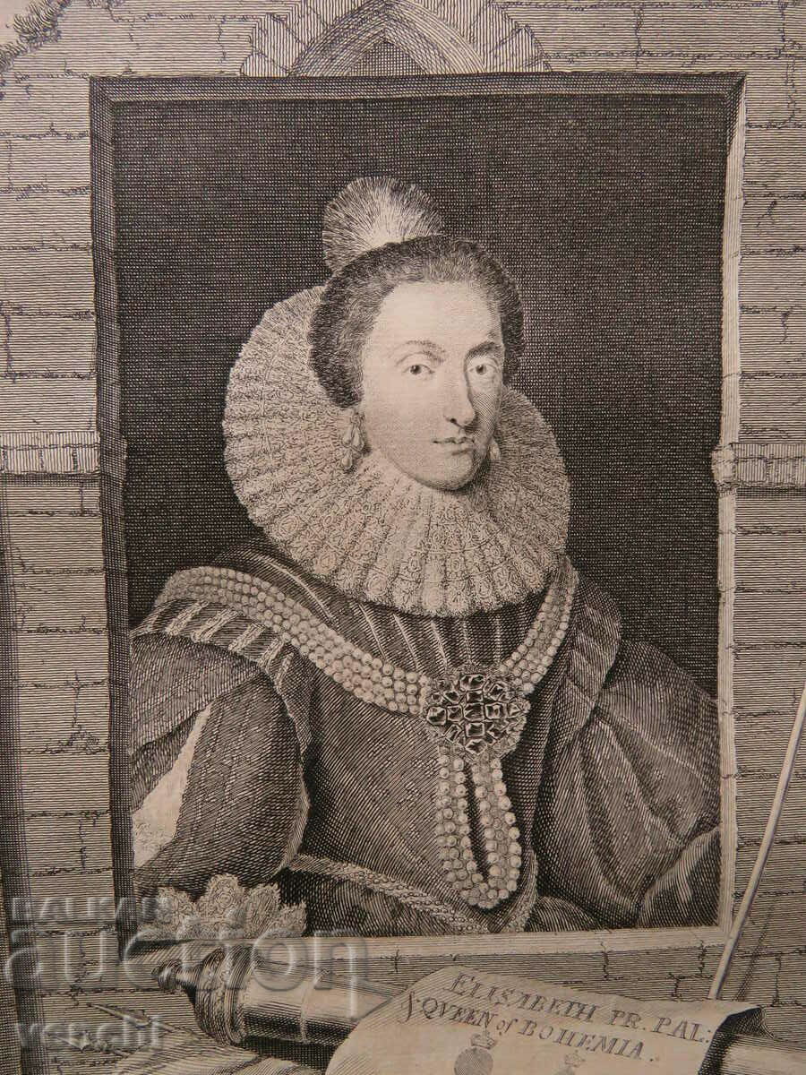 1732 - ENGRAVING - Elizabeth Stuart, Queen of Bohemia - ORIGINAL with price 49.99 BGN | € 25.56 1732 - ENGRAVING - Elizabeth Stuart, Queen of Bohemia - ORIGINAL with price 49.99 BGN | € 25.56