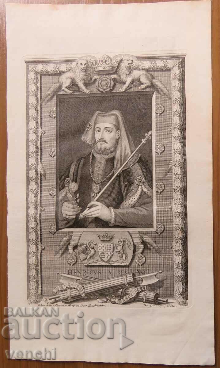 1732 - ГРАВЮРА - Хенри IV, крал на Англия - ОРИГИНАЛ