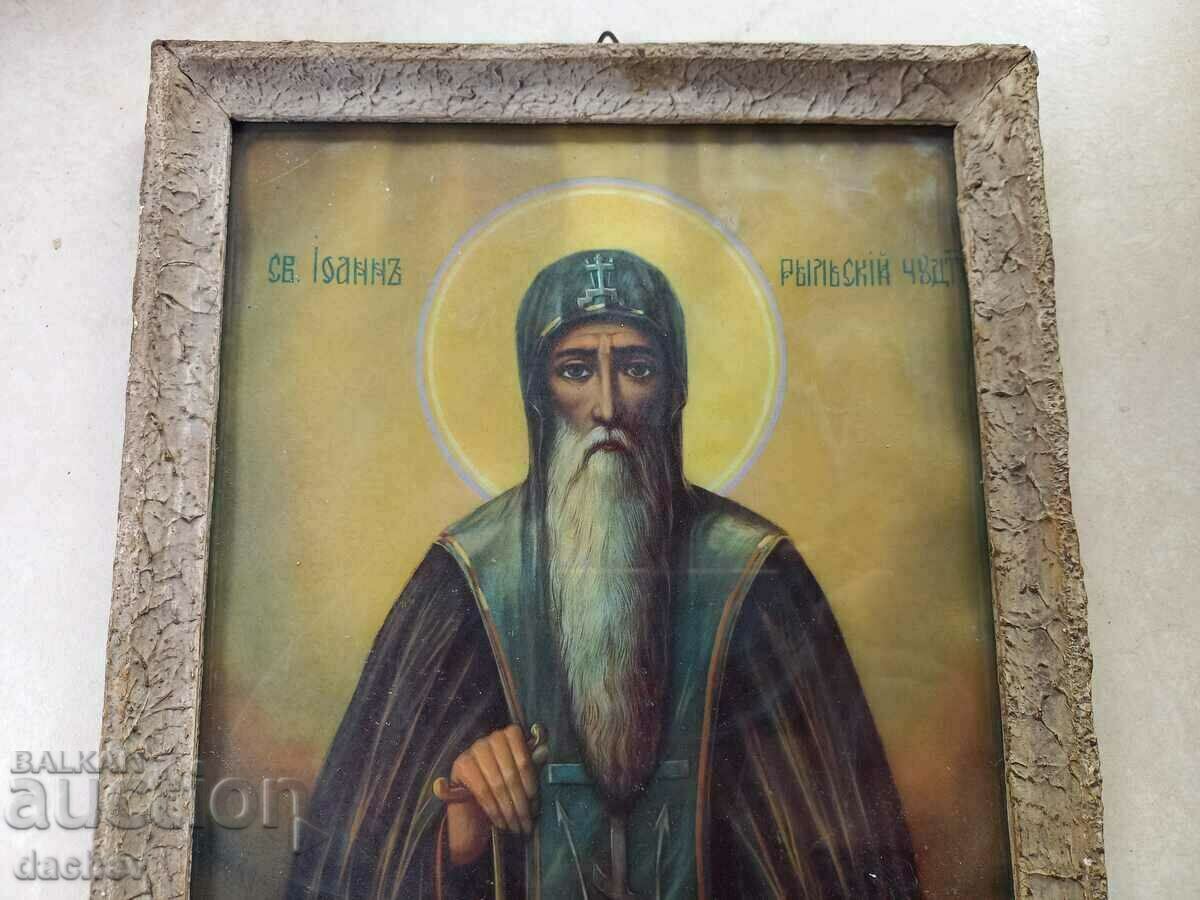 Стара домашна икона на св. Иван Рилски 28.5x21.5см с цена 45.00 лв. | € 23.01