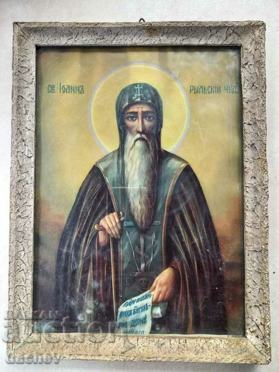 Стара домашна икона на св. Иван Рилски 28.5x21.5см