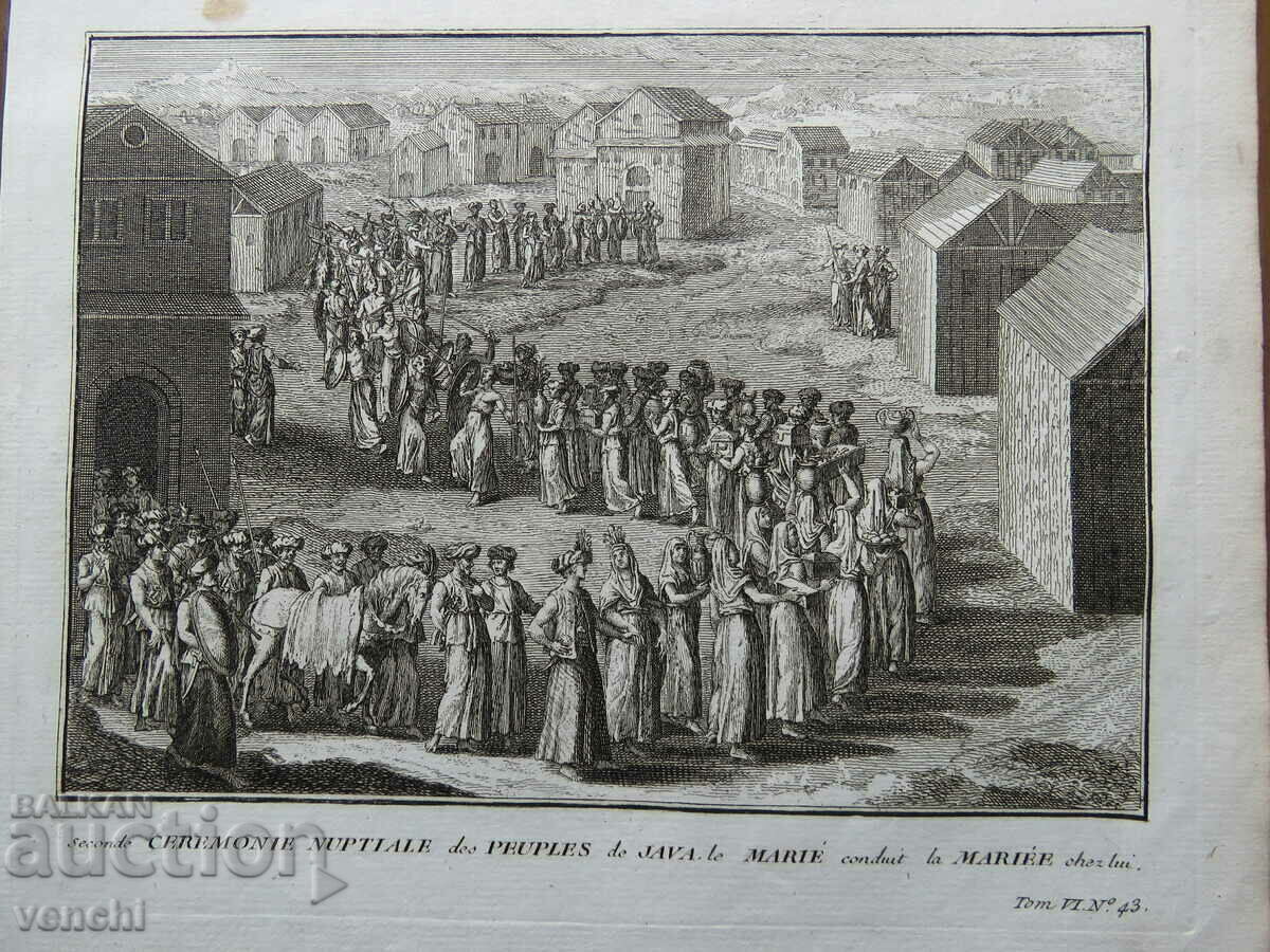Licitație 1726 - GRAVURA - Ceremonia de nunta in Java - ORIGINAL