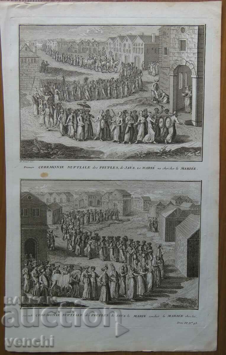 1726 - GRAVURA - Ceremonia de nunta in Java - ORIGINAL