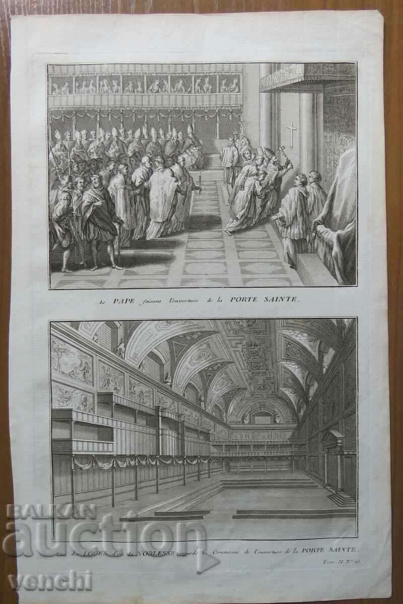 1727 - ГРАВЮРА - Папата отваря Светата врата  - ОРИГИНАЛ