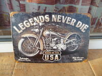 Placă metalică motocicleta Harley Legenda nu va muri un clasic
