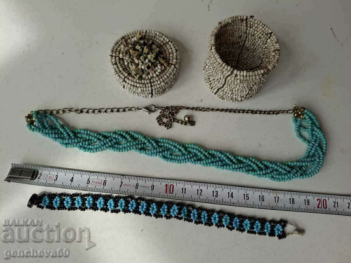 Beaded box and necklace, bracelet of blue beads for a folk costume with price 50.00 BGN | € 25.56 Beaded box and necklace, bracelet of blue beads for a folk costume with price 50.00 BGN | € 25.56