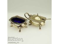 Set Old English Cobalt Blue Glass Saucers