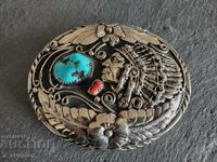 Buckle, pafta, turquoise, coral, handcrafted, USA 16.04.2024