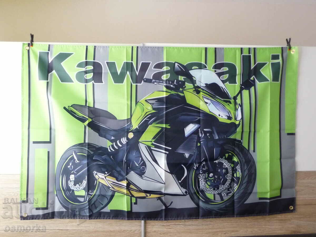 Steagul Kawasaki Ninja Motociclete Kawasaki publicitate verde
