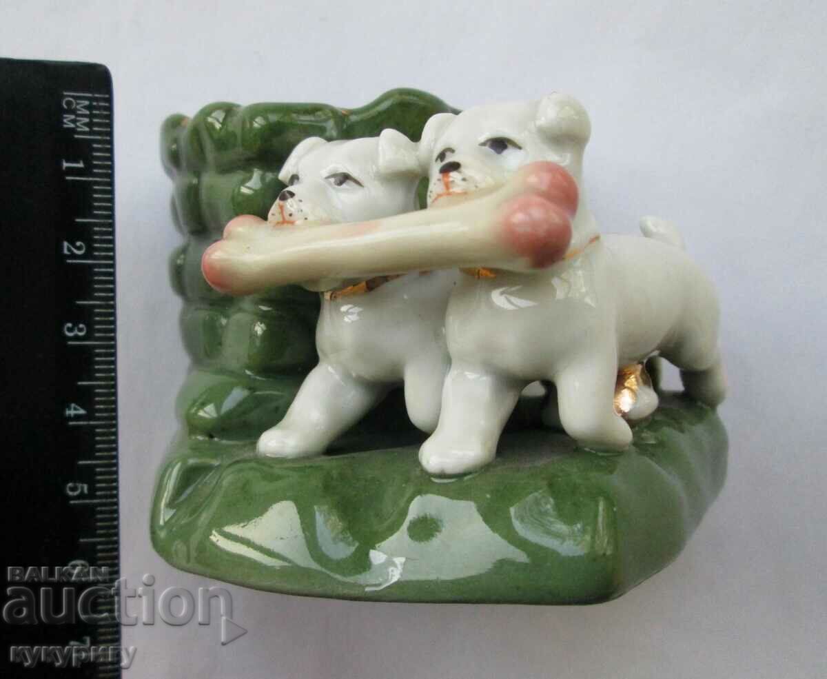 Auction Old porcelain figure figurine and vase with two dogs Auction Old porcelain figure figurine and vase with two dogs