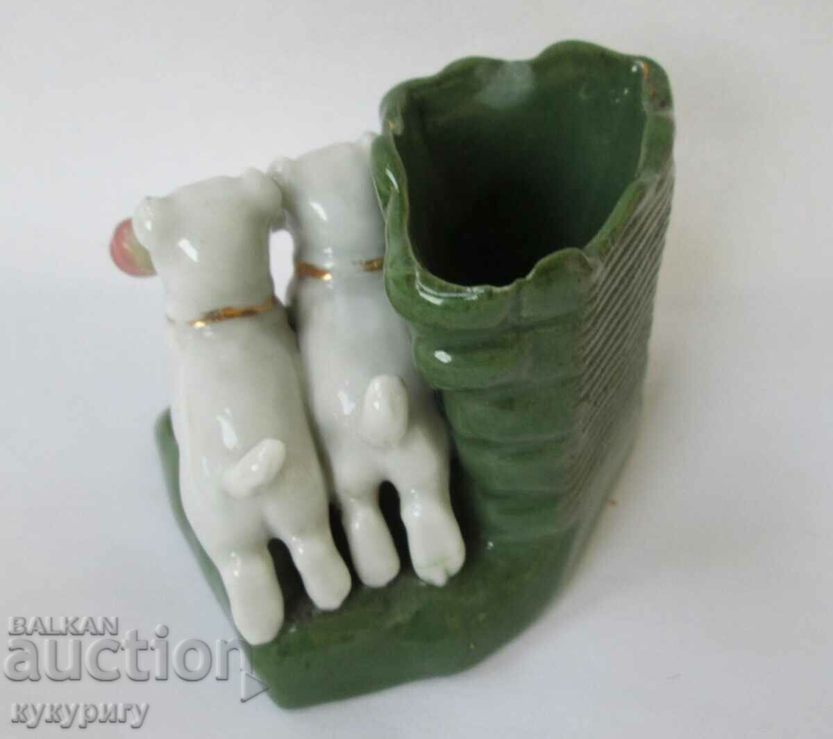 Old porcelain figure figurine and vase with two dogs - 5 Old porcelain figure figurine and vase with two dogs - 5