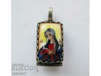 Old Russian pendant medallion for necklace with icon of the Mother of God